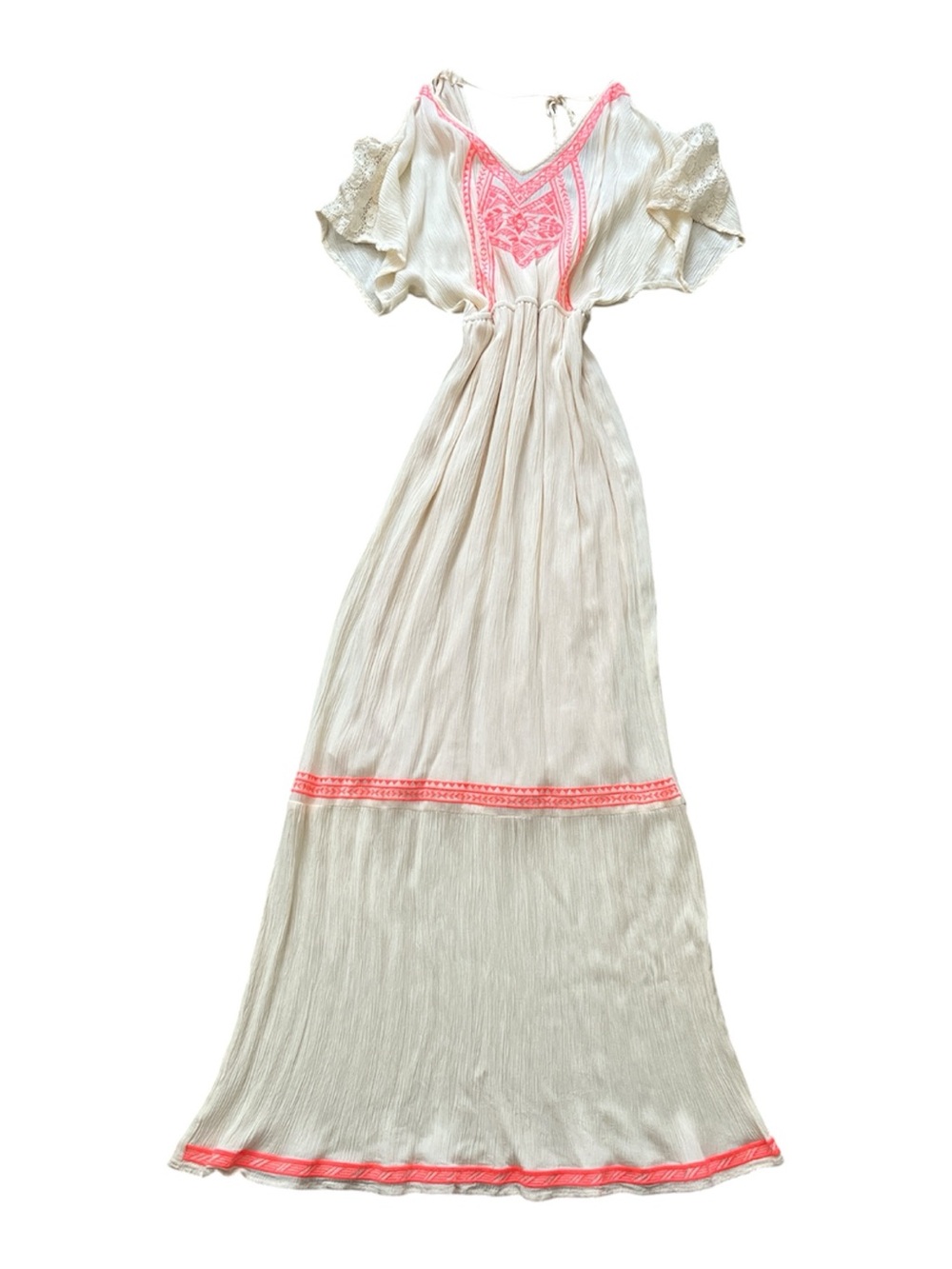 Flying Tomato Cream Maxi Dress with Pink Trim
